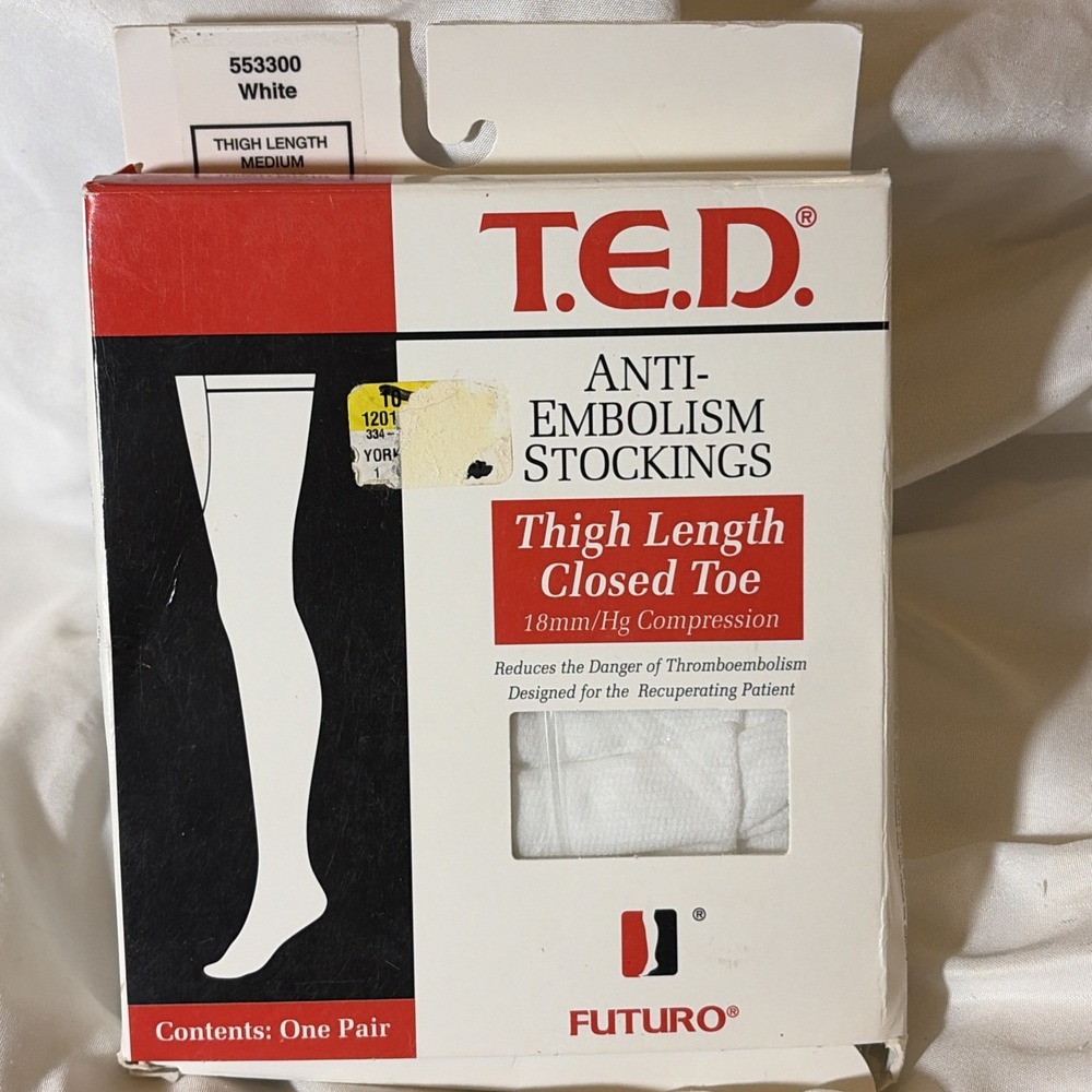 TED Anti-Embolism Thigh Length Compression Stockings Medium Regular White